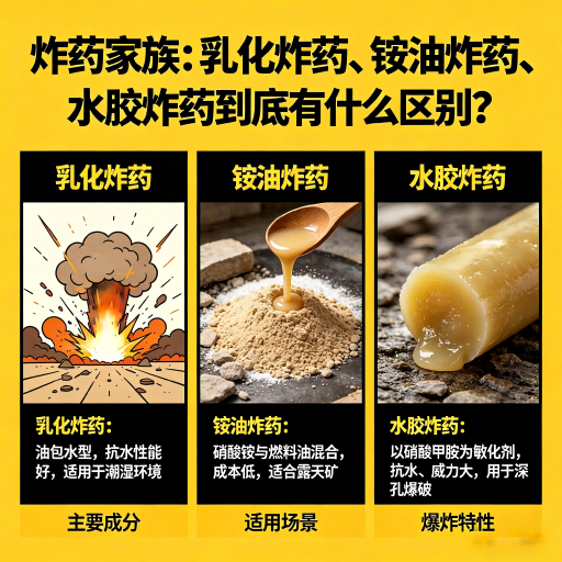 南岳炸药家族：乳化炸药、铵油炸药、水胶炸药到底有什么区别？